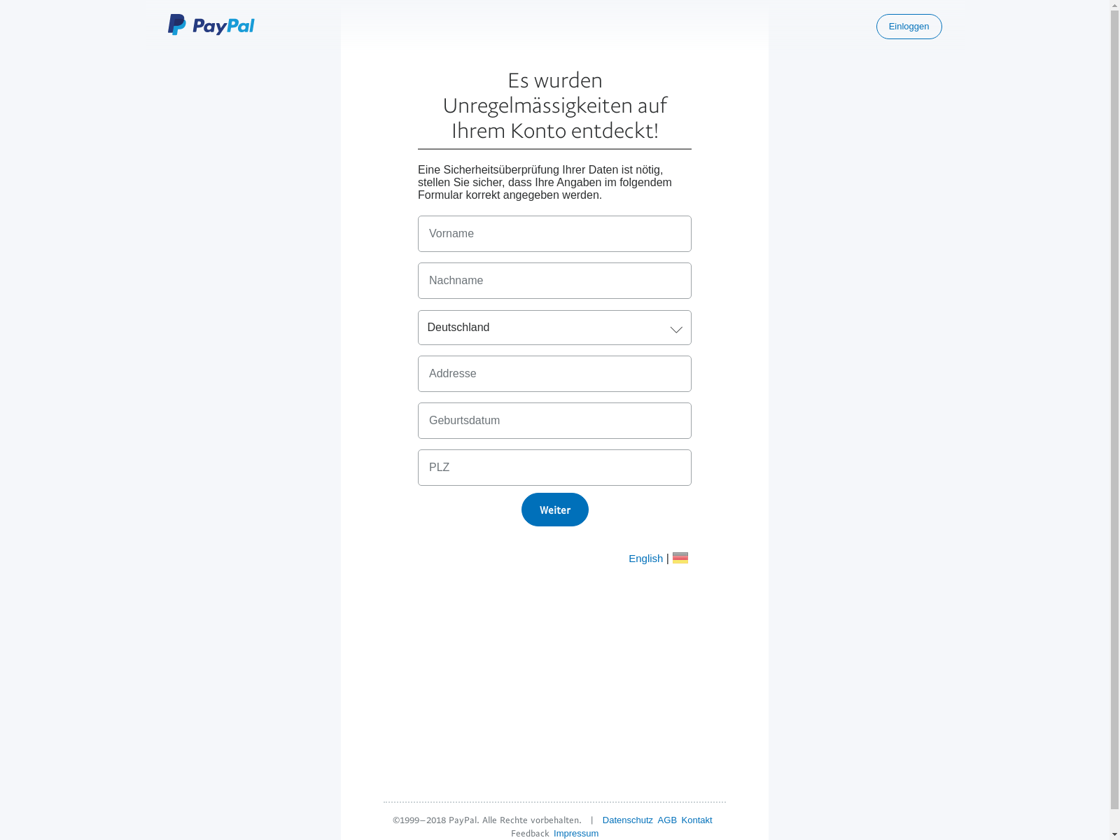 Paypal phishing website 1